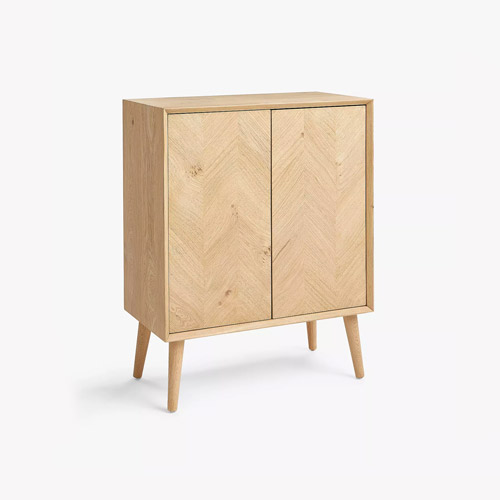Cabinet with Doors: minimalistic wooden with brown top, divided by two sides, with drawer