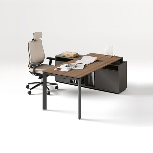 Corner Desk Black with metal base and wooden table-top, ergonomic and comfortable